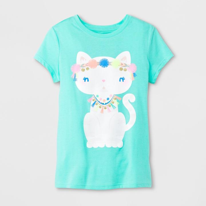 Girls' Short Sleeve Cat Graphic T-shirt - Cat & Jack Green