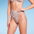 Women's Ribbed High Leg Cheeky High Waist Bikini Bottom - Wild Fable Tan Animal Print Xxs