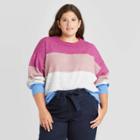 Women's Plus Size Colorblock Slouchy Crewneck Pullover Sweater - A New Day Purple/pink/blue