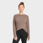Women's Long Sleeve Linen T-shirt - A New Day Brown