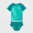Toddler Girls' Ruffle Short Sleeve Rash Guard Set - Cat & Jack Blue