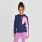 Girls' Long Sleeve Unicorn Pullover Sweater - Cat & Jack Navy Xs, Girl's, Blue