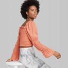 Women's Long Sleeve Square Neck Smocked Top - Wild Fable Orange