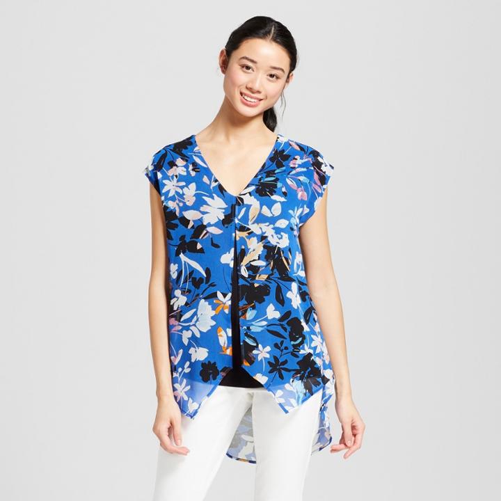 August Moon Women's Floral Print Hi-lo Hem Short Sleeve Blouse - August