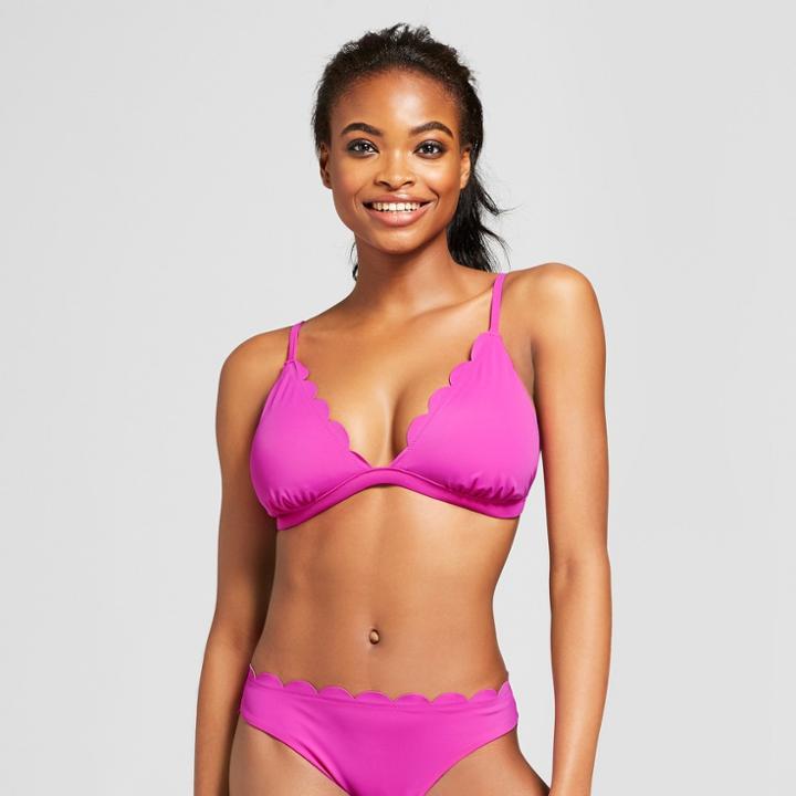 Vanilla Beach Women's Scallop Triangle Bikini Top - Festival Fuchsia D/dd Cup