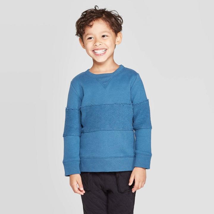 Toddler Boys' Specialty Knit Fleece Pullover Sweatshirt - Cat & Jack Blue 12m, Toddler Boy's