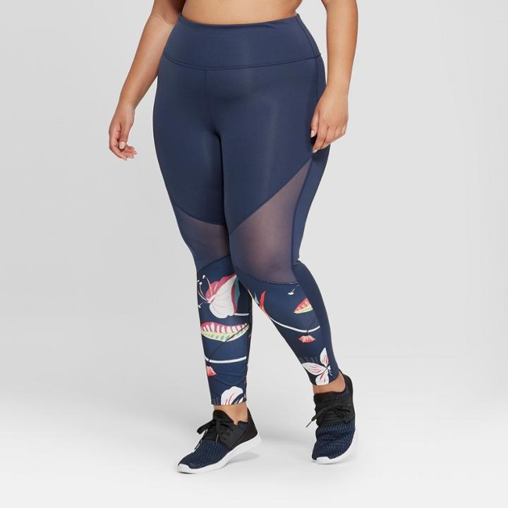 Women's Plus Size Floral Print Leggings - Joylab Navy
