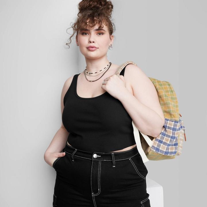 Women's Plus Size Slim Fit Cropped Tiny Tank Top - Wild Fable Black