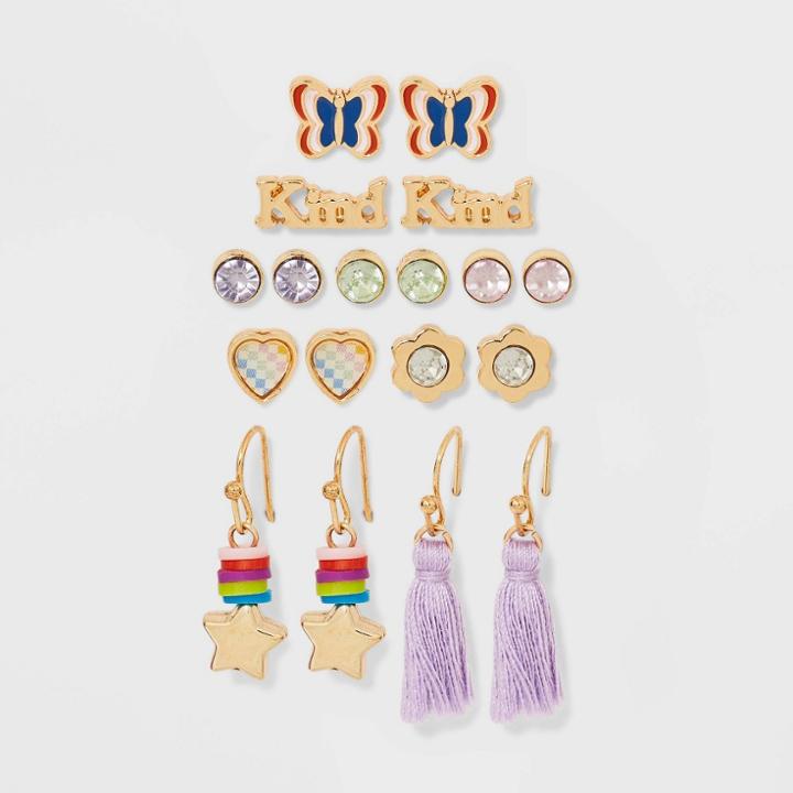 Girls' 9pk Butterfly Tassel Earrings - Cat & Jack , Gold/grey/nickel