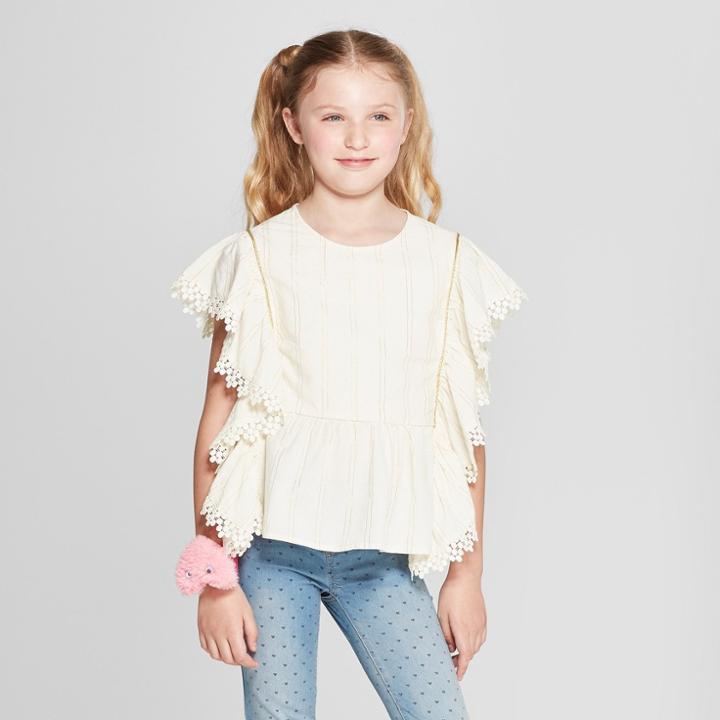 Girls' Short Sleeve Ruffle Top - Cat & Jack Almond Cream