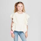 Girls' Short Sleeve Ruffle Top - Cat & Jack Almond Cream