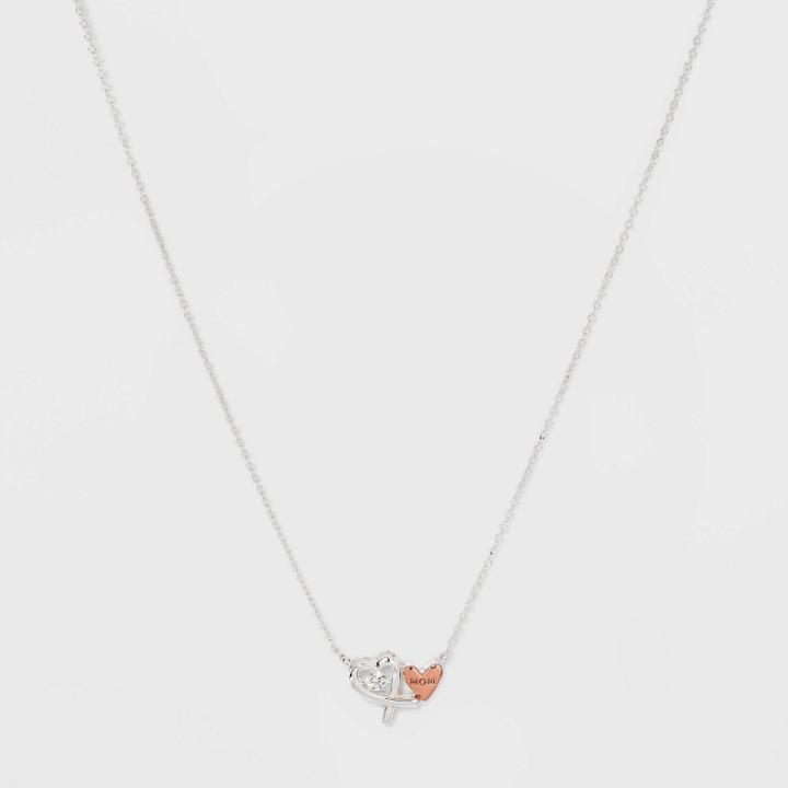 No Brand Silver Plated 'mom' Double Heart Two-tone Metal Cubic Zirconia Station Necklace - Rose Gold