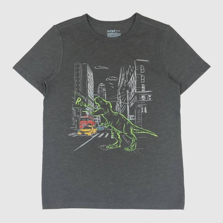 Boys' Adaptive Dinosaur Graphic T-shirt - Cat & Jack Charcoal Gray