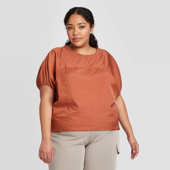 Women's Plus Size Short Sleeve Blouse - Prologue Brown 1x, Women's,