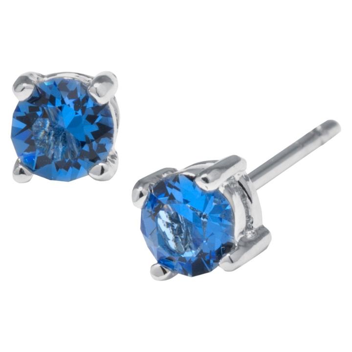 Target Silver Plated Brass Blue Stud Earrings With Crystals From Swarovski (4mm), Women's,
