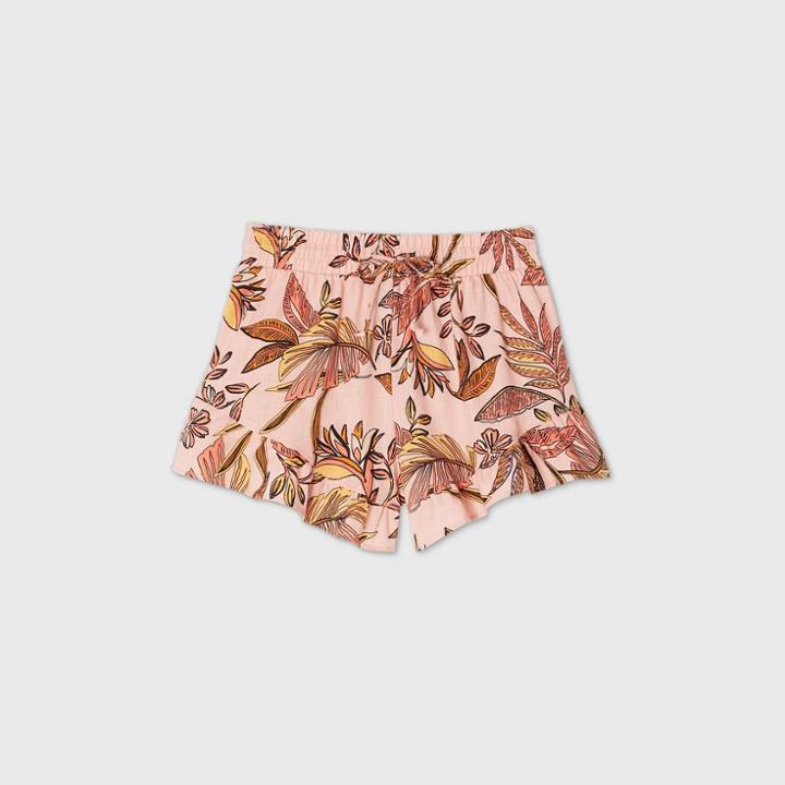 Women's Floral Print High-rise Drawstring Waist Ruffle Shorts - Wild Fable Pink