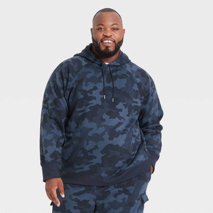 Men's Big & Tall Camo Print Cotton Fleece Pullover Hoodie - All In Motion Navy 2xl, Green Blue