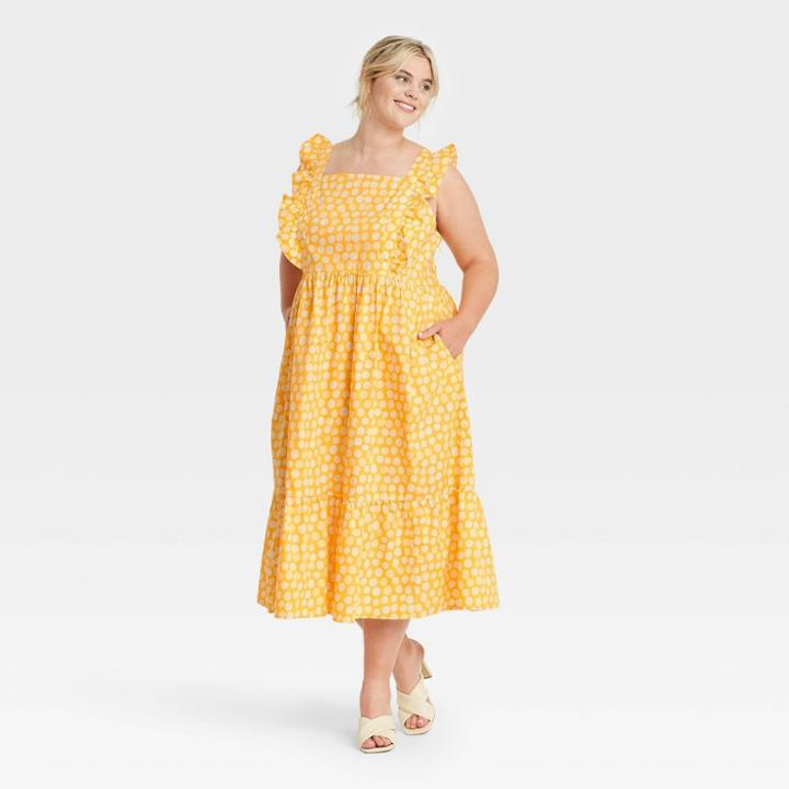 Women's Plus Size Ruffle Sleeveless Dress - Who What Wear Yellow Polka Dot