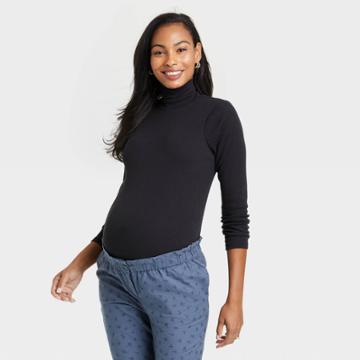 The Nines By Hatch Long Sleeve Turtleneck Maternity Blouse Black