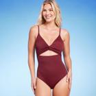 Women's Plunge Cut Out One Piece Swimsuit - Shade & Shore Dark Red