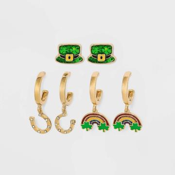 No Brand St. Patrick's Day Rainbows And Leprechaun Drop Earring Set 3pc - Assorted Greens