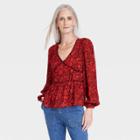 Women's Long Sleeve Embroidered Blouse - Knox Rose Red Floral