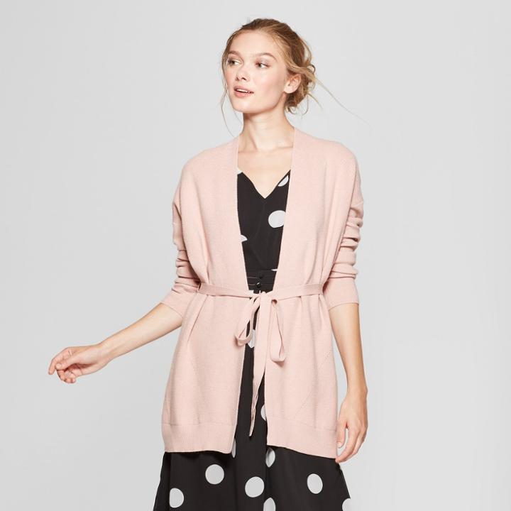 Women's Belted Open Cardigan Sweater - A New Day Pink