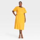 Women's Plus Size Angel Short Sleeve Smocked Knit Dress - Who What Wear Yellow