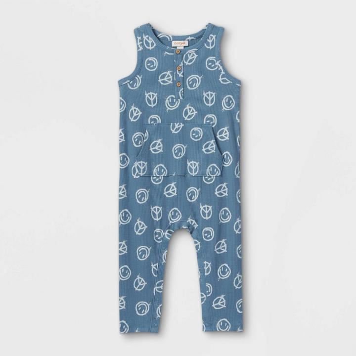 Toddler Boys' Smiley Face Henley Short Sleeve Jumpsuit - Cat & Jack Blue