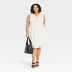 Women's Plus Size Sleeveless Smocked Button-down Dress - Knox Rose White