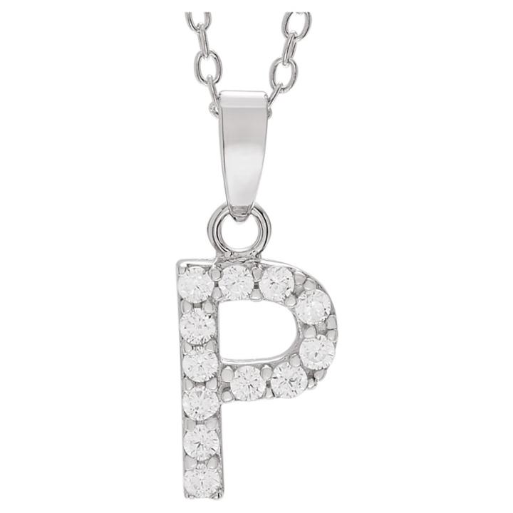 Journee Collection 1/5 Ct. T.w. Round-cut Cz Initial Pave Set Pendant Necklace In Sterling Silver - Silver, P (18), Girl's, Size: Small, Silver