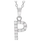 Journee Collection 1/5 Ct. T.w. Round-cut Cz Initial Pave Set Pendant Necklace In Sterling Silver - Silver, P (18), Girl's, Size: Small, Silver