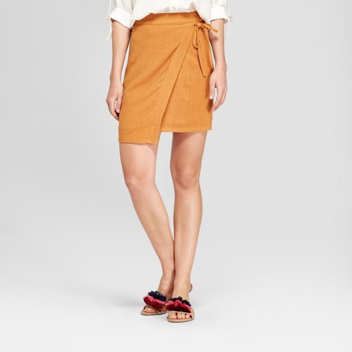 Women's Linen Wrap Skirt - A New Day Rust (red) Xxs