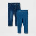 Baby Girls' 2pk Jeans - Cat & Jack Denim Blue Newborn