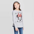Mickey Mouse & Friends Girls' Minnie Mouse Face Long Sleeve T-shirt - Heather Gray
