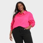Women's Long Sleeve Relaxed Fit Button-down Shirt - Ava & Viv Pink
