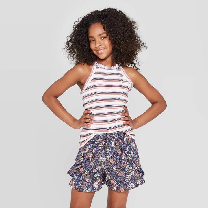 Girls' High Neck Ruffle Tank Top - Art Class Purple