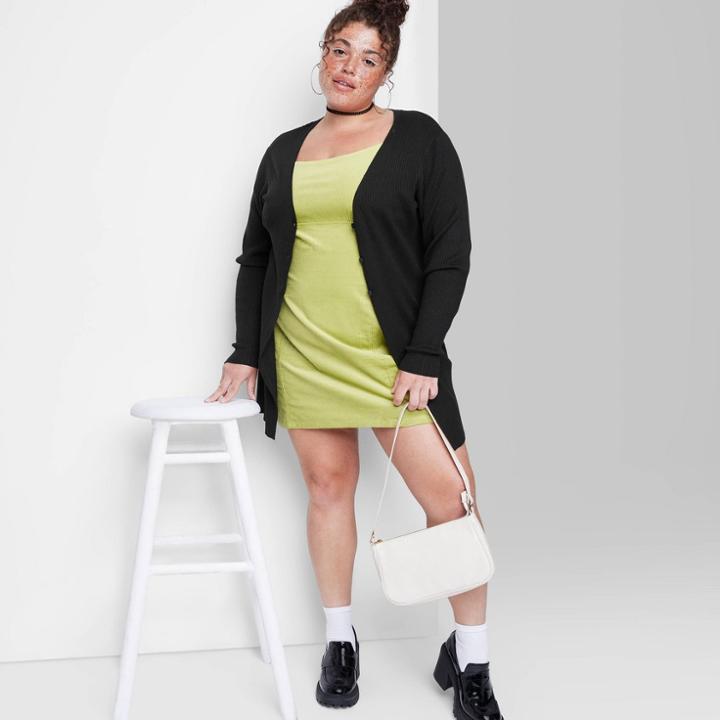 Women's Plus Size Longline Button-down Cardigan - Wild Fable Black