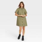 Women's Short Sleeve Button-up Trapeze Dress - Who What Wear Olive Green
