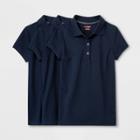 Petitegirls' 3pk Short Sleeve Stretch Pique Uniform Polo Shirt - Cat & Jack Navy