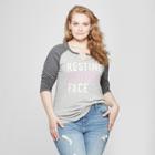 Women's Plus Size 3/4 Sleeve Resting Witch Face Graphic Raglan T-shirt - Grayson Threads (juniors') Heather Gray