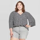 Women's Plus Size Floral Print 3/4 Sleeve V-neck Peasant Top - Universal Thread Gray 3x, Women's,