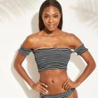 Women's Smocked Underwire Off The Shoulder Bikini Top - Xhilaration Black Stripe D/dd Cup