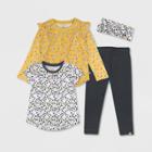 Honest Baby Toddler Girls' 4pc Floral Top & Bottom Set - Yellow