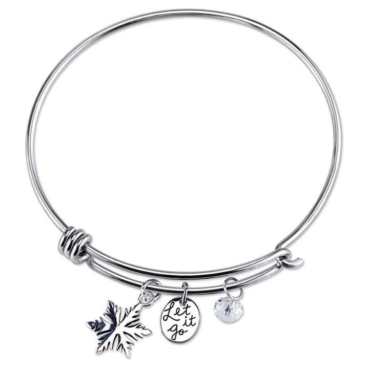 Women's Disney Stainless Let It Go Snowflake And Crystal Bead Bracelet - Silver (8),
