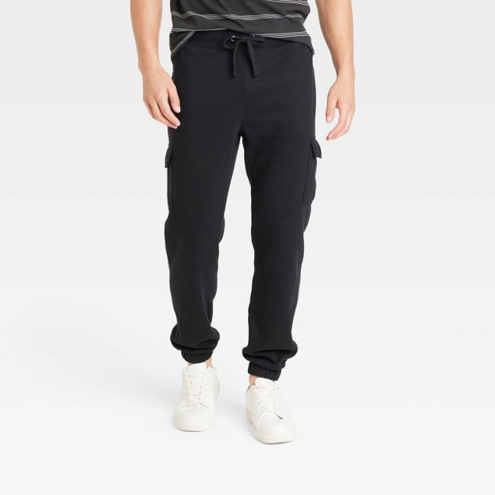 Men's Ultra Soft Fleece Tapered Cargo Pants - Goodfellow & Co Black