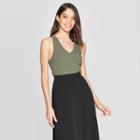 Women's Slim Fit Sleeveless V-neck Rib Knit Tank Top - A New Day Olive (green)