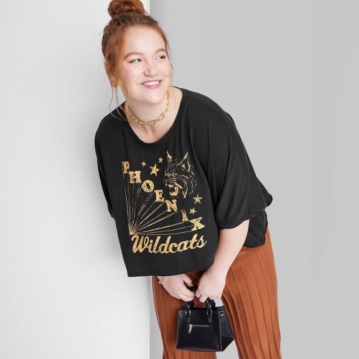 Women's Ascot + Hart Wildcats Cropped Short Sleeve Graphic T-shirt - Black