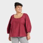 Women's Plus Size Balloon 3/4 Sleeve Blouse - Ava & Viv Burgundy