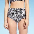 Women's Medium Coverage High Waist Seamed Bikini Bottom - Kona Sol Black/white